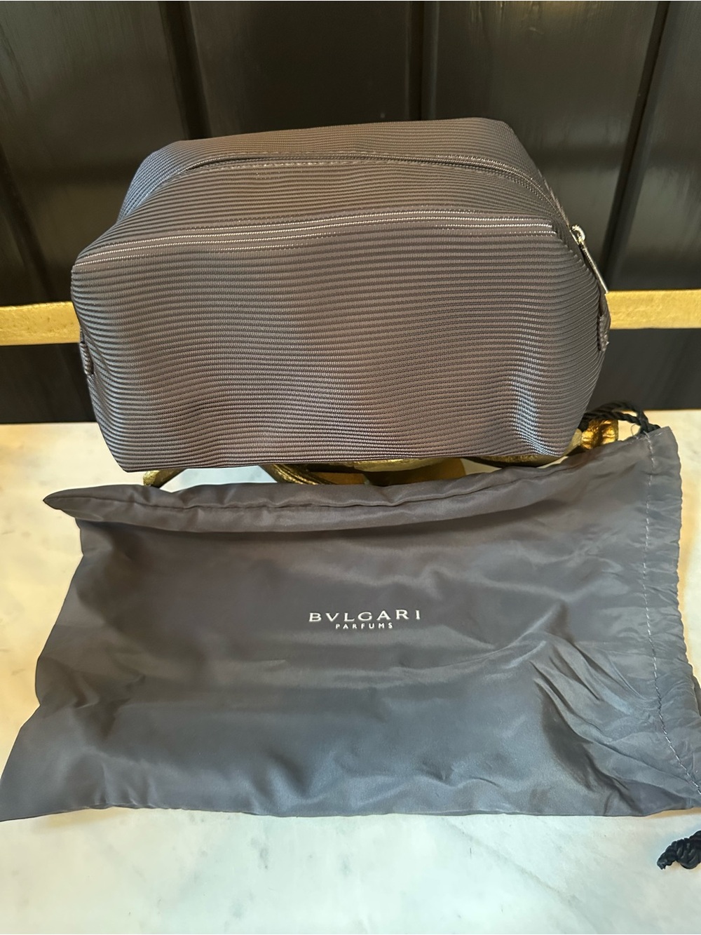 New BVLGARI Gray Toiletry Bag Drawstring dust Pouch travel makeup tote case